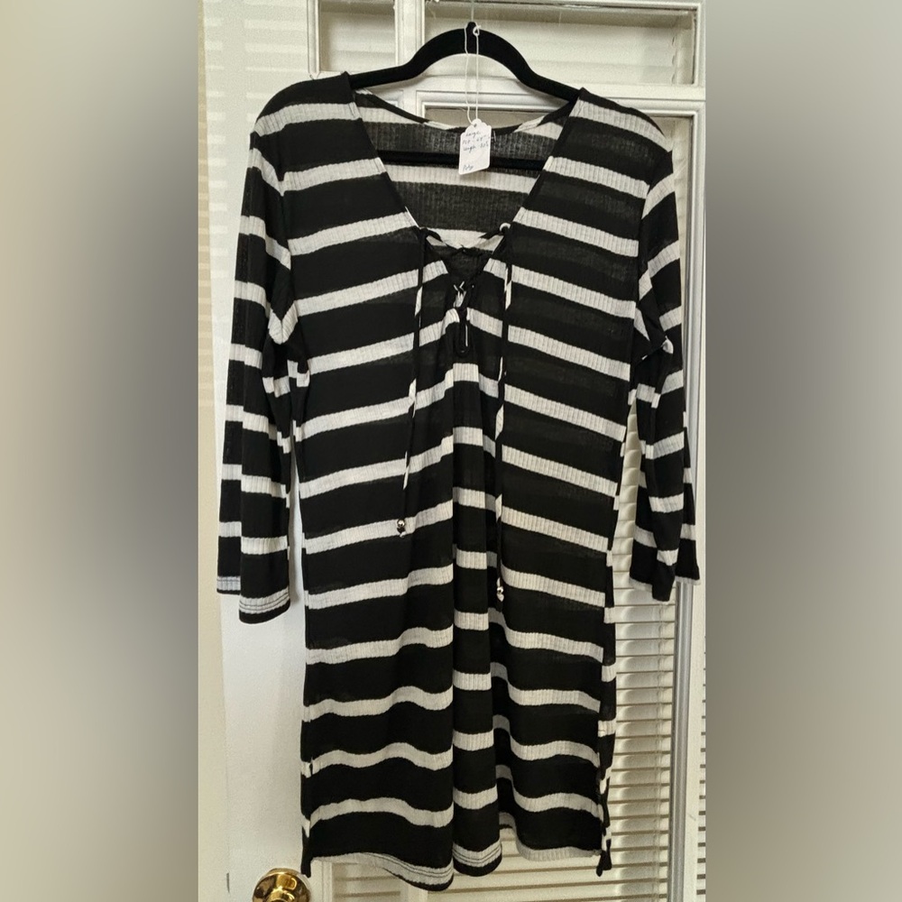 Striped Dress with lace up front-Size Large